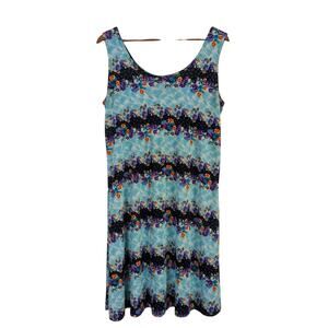Vtg Jostar Floral Sundress Womens Medium Blue Colorful Cover Up Beachy Breezy